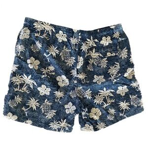 Vintage Cherokee Men’s Swim Shorts / Trunks Blue & White Hawaiian Print Size XL